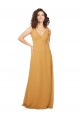 Vendeurs de Safran Trapèze Col V Mousseline Longue Robes demoiselle d'honneur