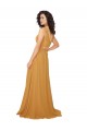 Vendeurs de Safran Trapèze Col V Mousseline Longue Robes demoiselle d'honneur