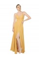 Vendeurs de Safran Trapèze Col V Mousseline Longue Robes demoiselle d'honneur