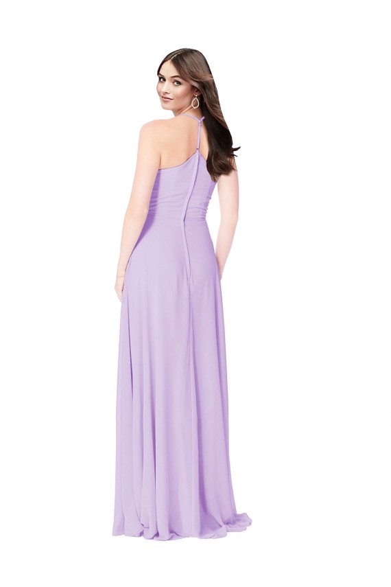Vendeurs de Safran Trapèze Col V Mousseline Longue Robes demoiselle d'honneur