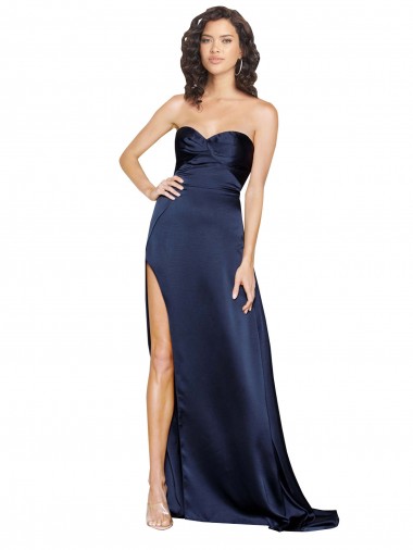 Vendeurs de Saphir Trapèze Col Haut Satiné Soyeux Longue Formelles Robes demoiselle d'honneur / Robes de soirée / Robes de bal