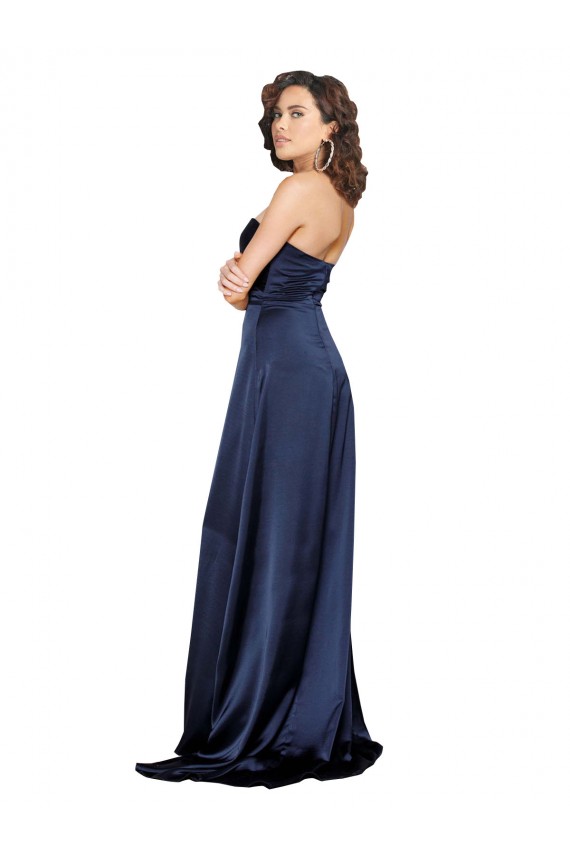 Vendeurs de Saphir Trapèze Col Haut Satiné Soyeux Longue Formelles Robes demoiselle d'honneur / Robes de soirée / Robes de bal