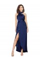 Vendeurs de Saphir Trapèze Licou Col Haut Satiné Soyeux Longue Asymétrique Formelles Robes demoiselle d'honneur / Robes de soirée / Robes de bal