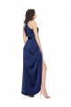 Vendeurs de Saphir Trapèze Licou Col Haut Satiné Soyeux Longue Asymétrique Formelles Robes demoiselle d'honneur / Robes de soirée / Robes de bal