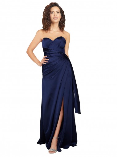 Vendeurs de Saphir Trapèze Sans bretelle Satiné Soyeux Longue Formelles Robes demoiselle d'honneur / Robes de soirée / Robes de bal