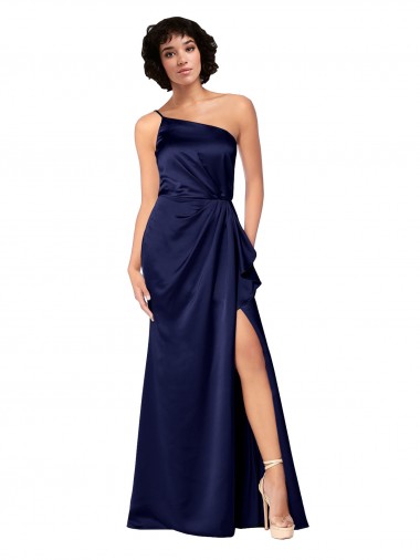 Vendeurs de Saphir Trapèze Satiné Soyeux Longue Formelles Robes demoiselle d'honneur / Robes de soirée / Robes de bal