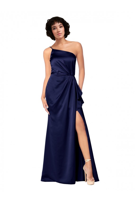 Vendeurs de Saphir Trapèze Satiné Soyeux Longue Formelles Robes demoiselle d'honneur / Robes de soirée / Robes de bal