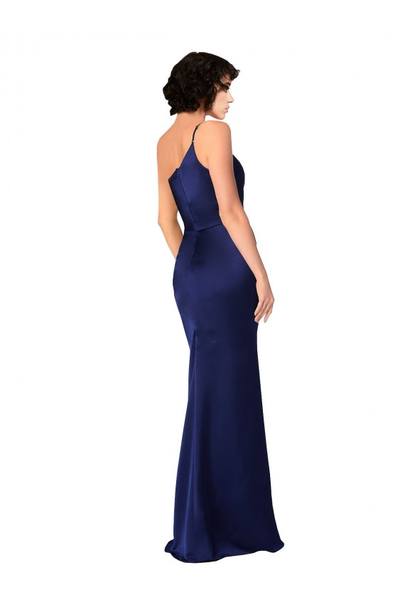 Vendeurs de Saphir Trapèze Satiné Soyeux Longue Formelles Robes demoiselle d'honneur / Robes de soirée / Robes de bal