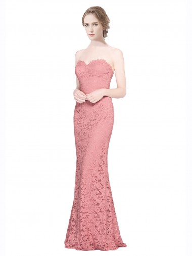 Vendeurs de Saumon Sirène Sans bretelle Dentelle Longue Robes demoiselle d'honneur / Robes de bal