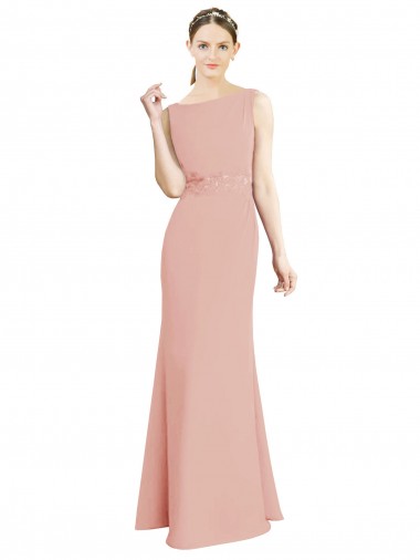 Vendeurs de Sirène Col Bateau Col Haut Mousseline Longue Robes demoiselle d'honneur