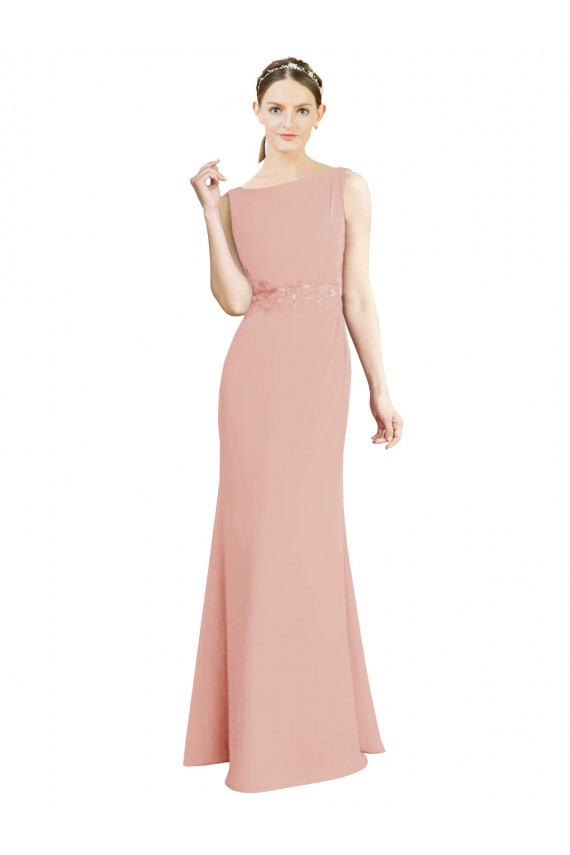 Vendeurs de Sirène Col Bateau Col Haut Mousseline Longue Robes demoiselle d'honneur
