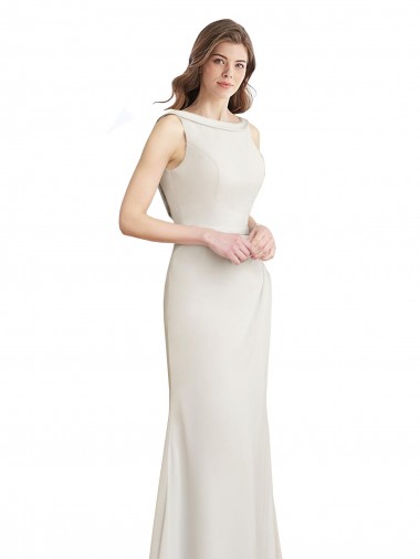 Vendeurs de Sirène Col Bateau Col Haut Mousseline Satiné Longue Robes demoiselle d'honneur