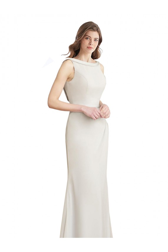 Vendeurs de Sirène Col Bateau Col Haut Mousseline Satiné Longue Robes demoiselle d'honneur