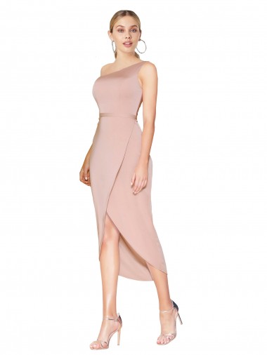 Vendeurs de Sirène Col Haut Crêpe Stretch Courte Asymétrique Robes demoiselle d'honneur / Robes de soirée / Robes de cocktail