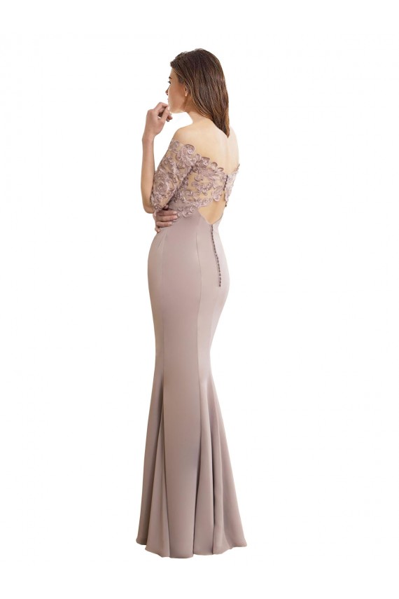 Vendeurs de Sirène Col Haut Mousseline Dentelle Longue Robes demoiselle d'honneur