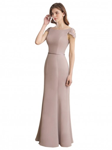 Vendeurs de Sirène Scoop Col Haut Mousseline Dentelle Longue Robes demoiselle d'honneur