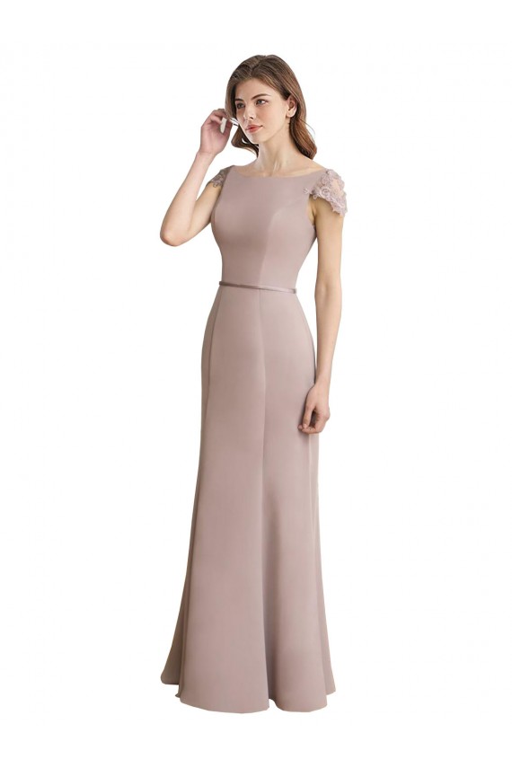 Vendeurs de Sirène Scoop Col Haut Mousseline Dentelle Longue Robes demoiselle d'honneur