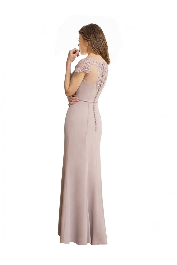 Vendeurs de Sirène Scoop Col Haut Mousseline Dentelle Longue Robes demoiselle d'honneur
