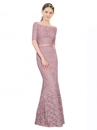 Vendeurs de Sirène Épaule Dénudée Dentelle Longue Robes demoiselle d'honneur / Robes de bal