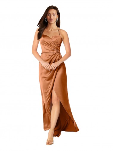 Vendeurs de Trapèze Bretelles spaghetti Satiné Soyeux Longue Asymétrique Formelles Robes demoiselle d'honneur / Robes de soirée / Robes de bal