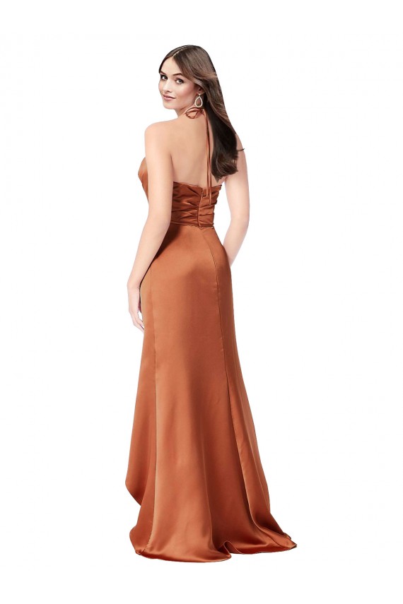 Vendeurs de Trapèze Bretelles spaghetti Satiné Soyeux Longue Asymétrique Formelles Robes demoiselle d'honneur / Robes de soirée / Robes de bal