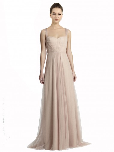 Vendeurs de Trapèze Col Carré Tulle Longue Robes demoiselle d'honneur