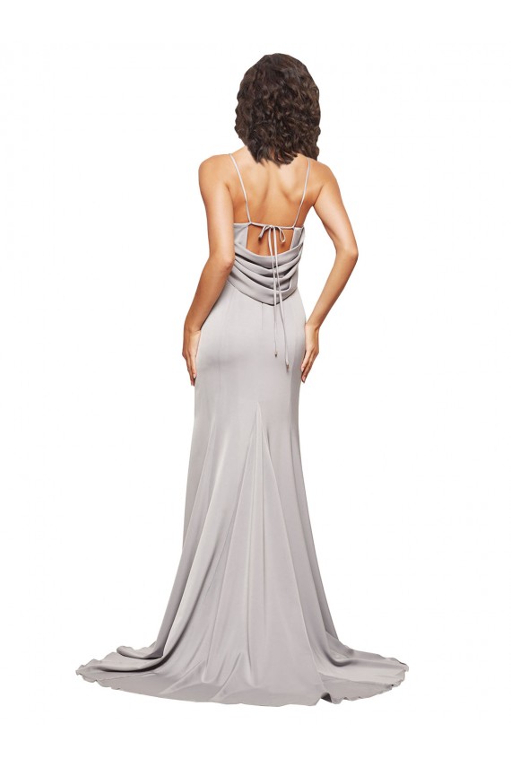 Vendeurs de Trapèze Col Haut Balayage train Satiné Stretch Longue Formelles Robes demoiselle d'honneur / Robes de soirée / Robes de bal