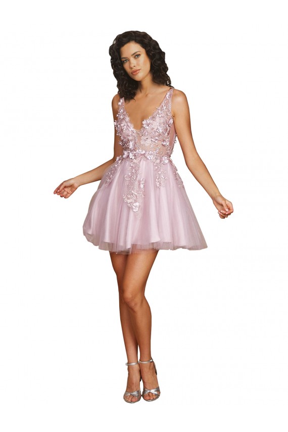 Vendeurs de Trapèze Col V Courte Tulle Courte Robes demoiselle d'honneur / Robes de cocktail