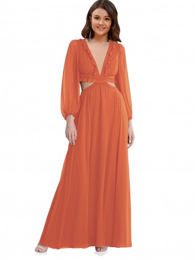 Vendeurs de Trapèze Col V Mousseline Longue Asymétrique Robes demoiselle d'honneur