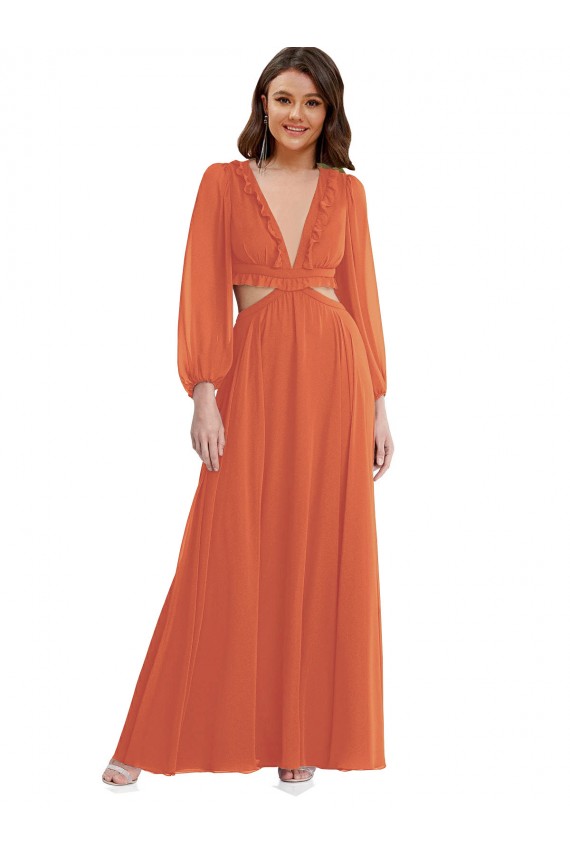 Vendeurs de Trapèze Col V Mousseline Longue Asymétrique Robes demoiselle d'honneur