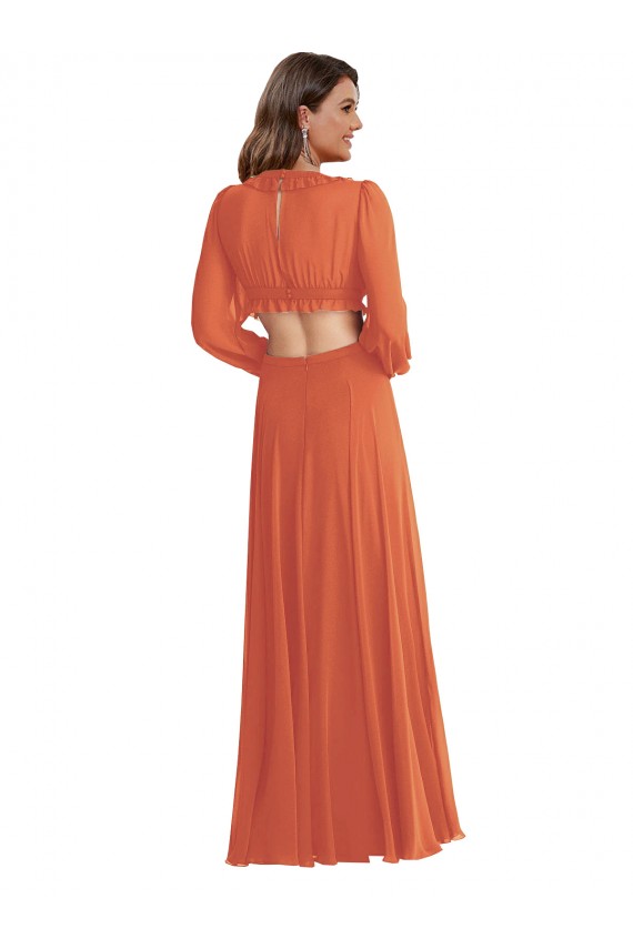 Vendeurs de Trapèze Col V Mousseline Longue Asymétrique Robes demoiselle d'honneur