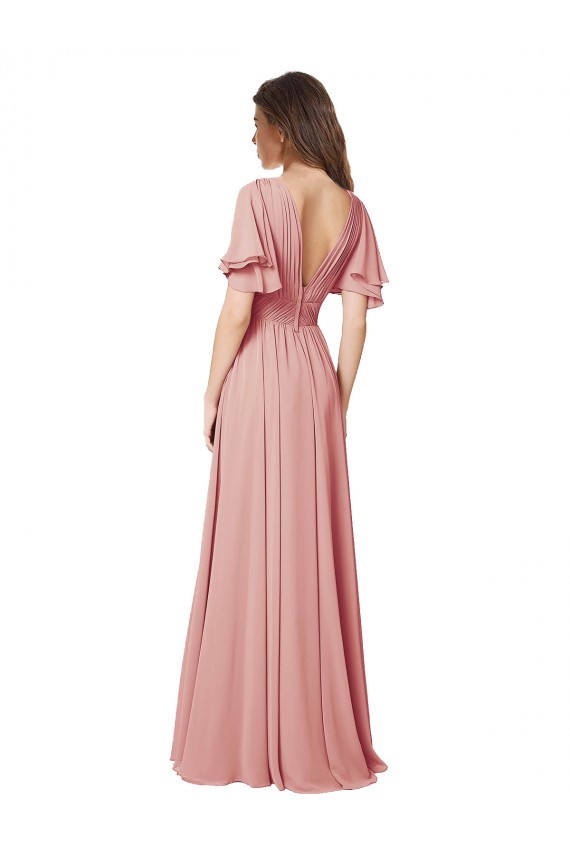 Vendeurs de Trapèze Col V Mousseline Longue Robes demoiselle d'honneur