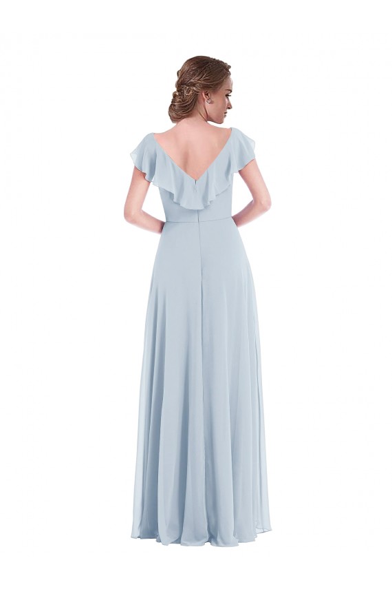 Vendeurs de Trapèze Col V Mousseline Longue Robes demoiselle d'honneur