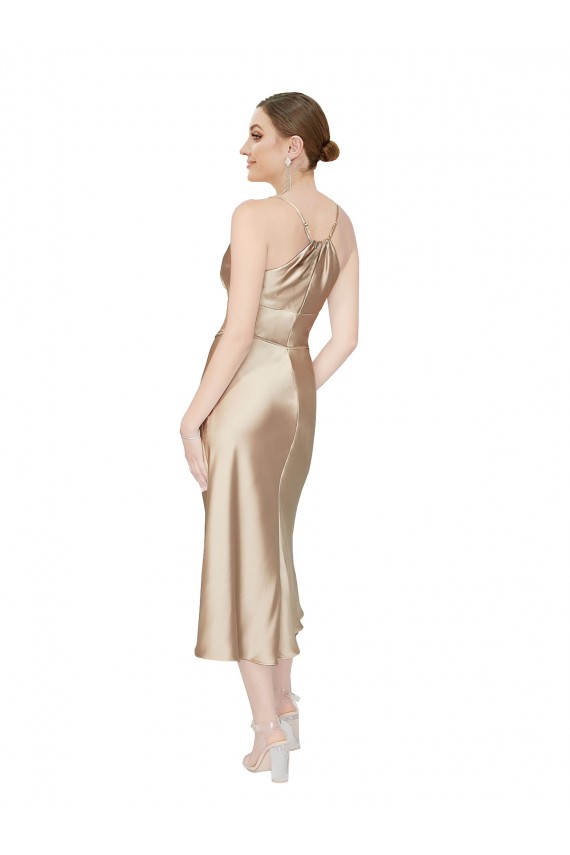 Vendeurs de Trapèze Col V midi Satiné Soyeux Courte Robes demoiselle d'honneur / Robes de soirée / Robes de cocktail