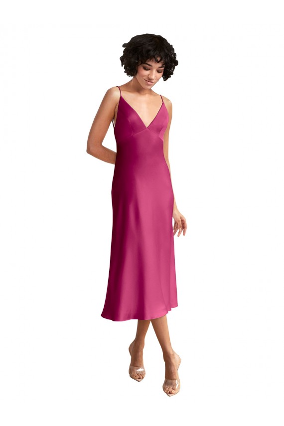 Vendeurs de Trapèze Col V midi Satiné Stretch Courte Robes demoiselle d'honneur / Robes de soirée / Robes de cocktail