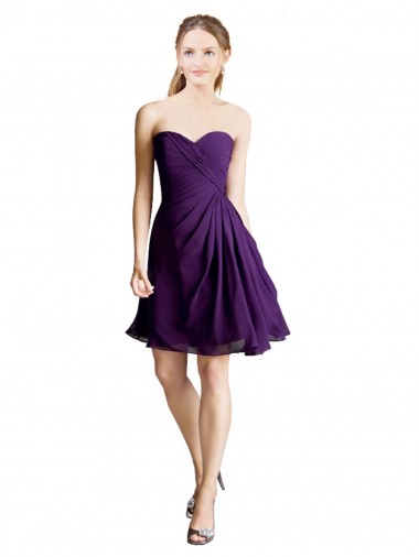 Vendeurs de Trapèze Sans bretelle Mousseline Courte Robes demoiselle d'honneur / Robes de cocktail