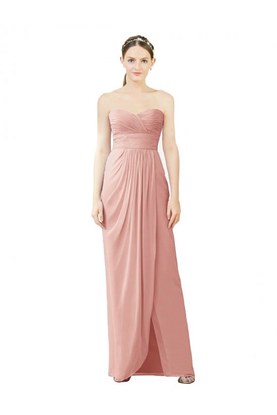Vendeurs de Trapèze Sans bretelle Mousseline Longue Asymétrique Robes demoiselle d'honneur