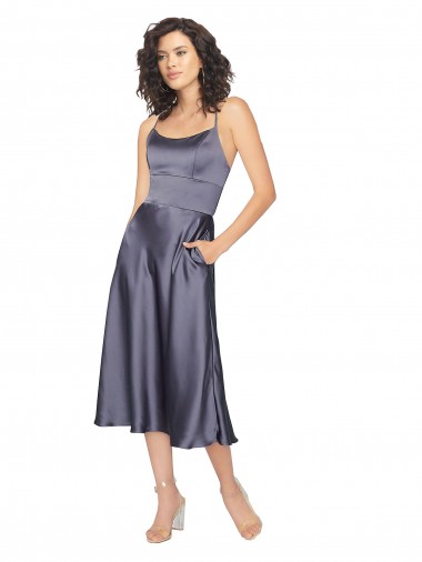 Vendeurs de Trapèze Scoop midi Satiné Soyeux Courte Robes demoiselle d'honneur / Robes de bal / Robes de cocktail