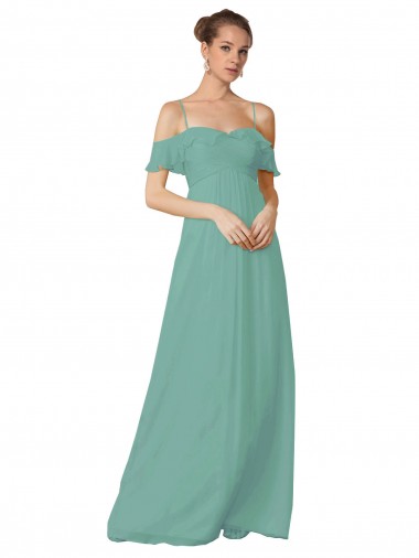 Vendeurs de Trapèze Épaule Dénudée Bretelles spaghetti Mousseline Longue Robes demoiselle d'honneur