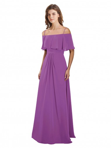 Vendeurs de Trapèze Épaule Dénudée Bretelles spaghetti Mousseline Longue Robes demoiselle d'honneur