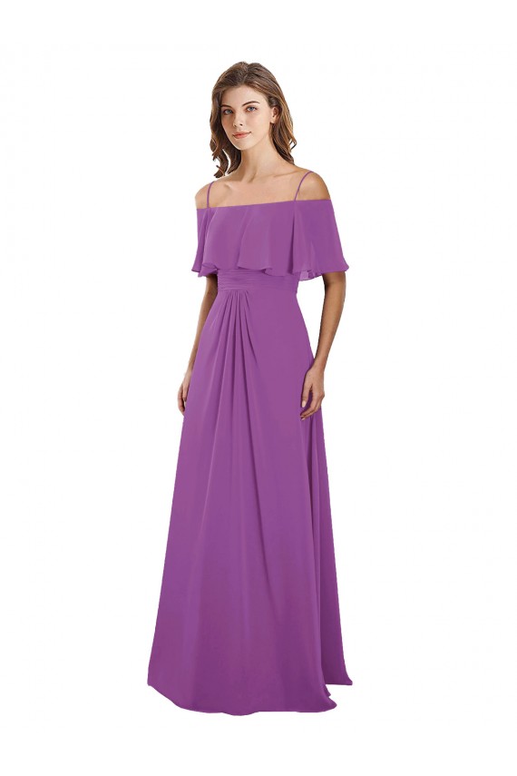 Vendeurs de Trapèze Épaule Dénudée Bretelles spaghetti Mousseline Longue Robes demoiselle d'honneur