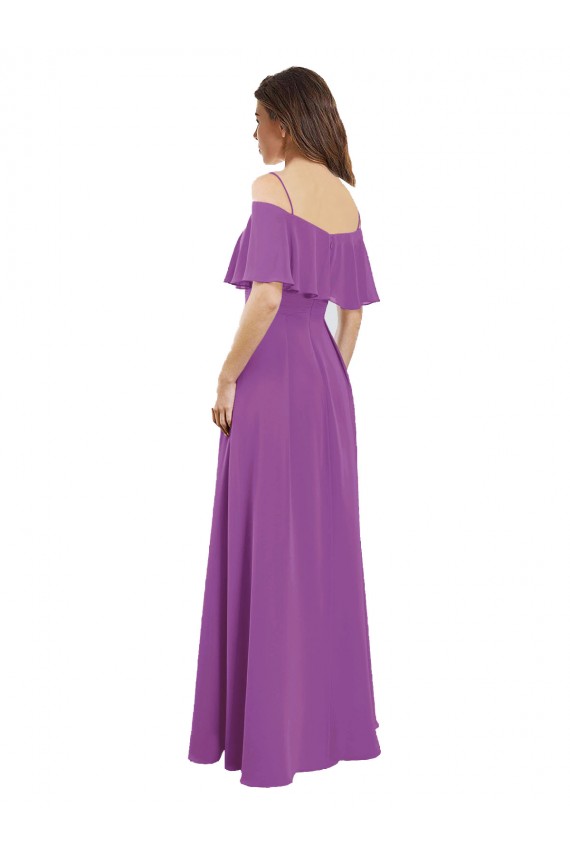 Vendeurs de Trapèze Épaule Dénudée Bretelles spaghetti Mousseline Longue Robes demoiselle d'honneur
