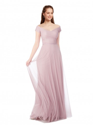Vendeurs de Trapèze Épaule Dénudée Tulle Longue Robes demoiselle d'honneur