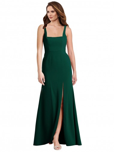 Vendeurs de Trompette Col Carré Crêpe Stretch Longue Robes demoiselle d'honneur / Robes de bal