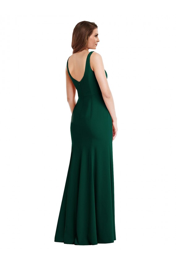 Vendeurs de Trompette Col Carré Crêpe Stretch Longue Robes demoiselle d'honneur / Robes de bal