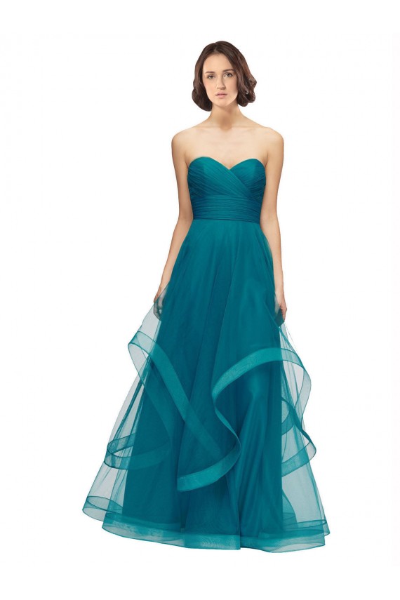 Vendeurs de Turquoise Trapèze Sans bretelle Tulle Longue Robes demoiselle d'honneur