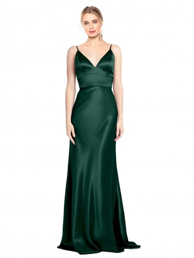 Vendeurs de Vert Chasseur Fourreau Bretelles spaghetti Col V Satiné Stretch Longue Formelles Robes demoiselle d'honneur / Robes de soirée / Robes de bal