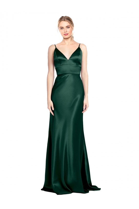 Vendeurs de Vert Chasseur Fourreau Bretelles spaghetti Col V Satiné Stretch Longue Formelles Robes demoiselle d'honneur / Robes de soirée / Robes de bal