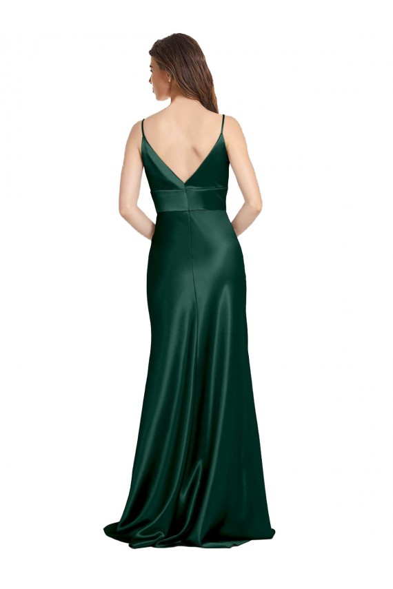 Vendeurs de Vert Chasseur Fourreau Bretelles spaghetti Col V Satiné Stretch Longue Formelles Robes demoiselle d'honneur / Robes de soirée / Robes de bal