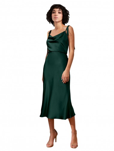Vendeurs de Vert Chasseur Fourreau midi Satiné Stretch Courte Robes demoiselle d'honneur / Robes de soirée / Robes de cocktail